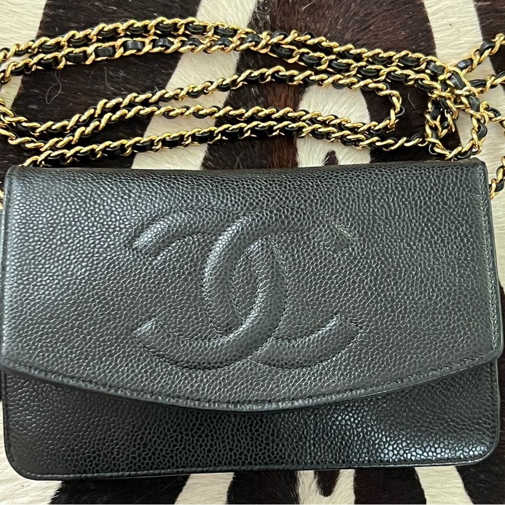 Authentic Vintage Chanel Coco Black Caviar Wallet on Chain Crossbody bag